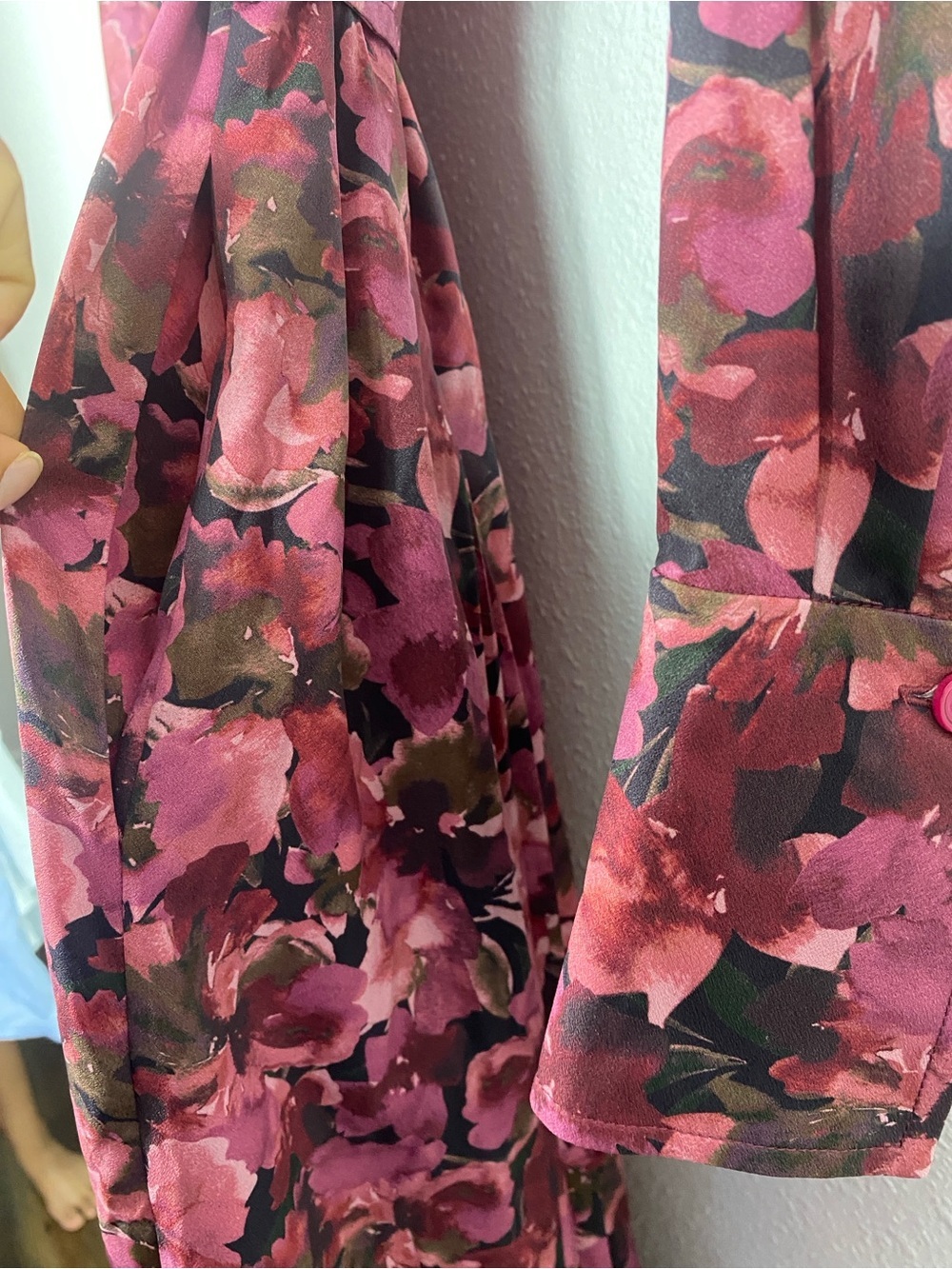 10 Crosby Derek Lam Maroon and Pink Floral Long-Sleeve Pleated Dress Size 4 - Picture 5 of 16